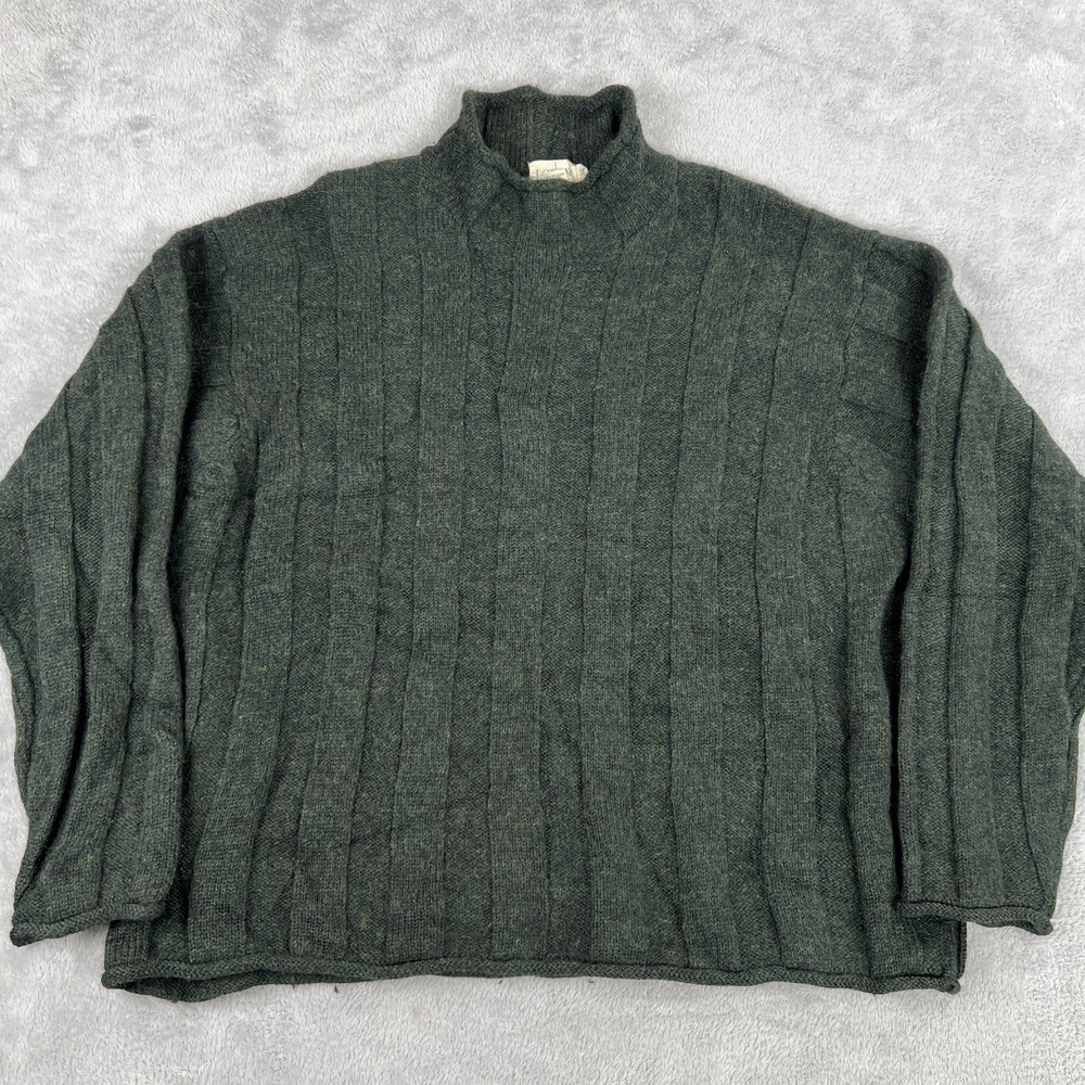 Vintage 90's J. Crew Wool Ribbed Mock Neck Sweater XL Green Men Cabin Made Korea